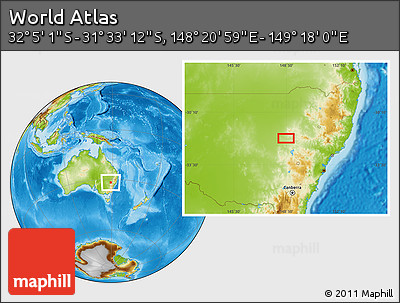 Physical Location Map of the Area around 31° 49' 7" S, 148° 49' 29" E