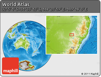 Physical Location Map of the Area around 31° 49' 7" S, 148° 49' 29" E