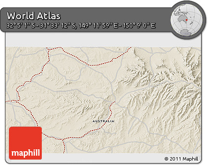 Shaded Relief 3D Map of the Area around 31° 49' 7" S, 149° 40' 30" E