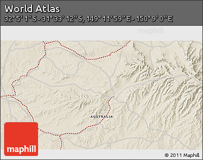 Shaded Relief 3D Map of the Area around 31° 49' 7" S, 149° 40' 30" E
