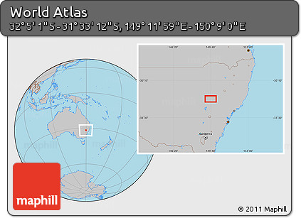 Gray Location Map of the Area around 31° 49' 7" S, 149° 40' 30" E