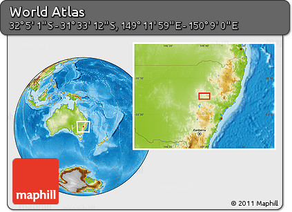 Physical Location Map of the Area around 31° 49' 7" S, 149° 40' 30" E