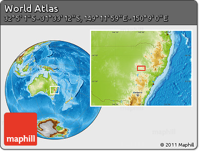 Physical Location Map of the Area around 31° 49' 7" S, 149° 40' 30" E