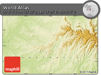 Physical Map of the Area around 31° 49' 7" S, 149° 40' 30" E