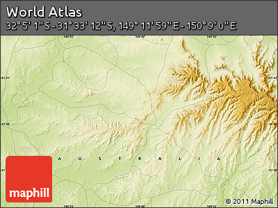 Physical Map of the Area around 31° 49' 7" S, 149° 40' 30" E
