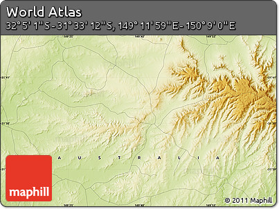 Physical Map of the Area around 31° 49' 7" S, 149° 40' 30" E