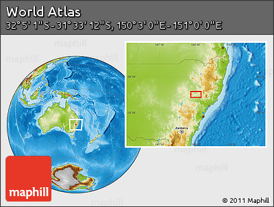Physical Location Map of the Area around 31° 49' 7" S, 150° 31' 30" E