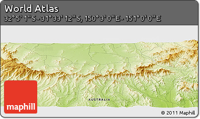 Physical Panoramic Map of the Area around 31° 49' 7" S, 150° 31' 30" E