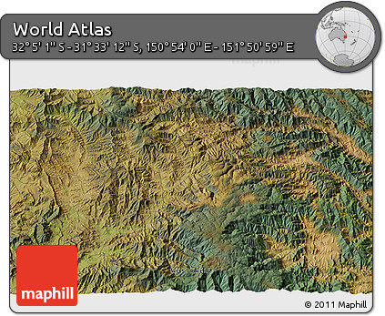Satellite 3D Map of the Area around 31° 49' 7" S, 151° 22' 30" E