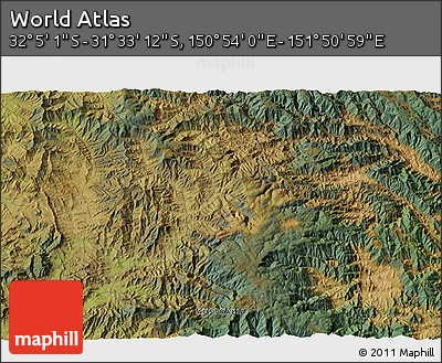 Satellite 3D Map of the Area around 31° 49' 7" S, 151° 22' 30" E