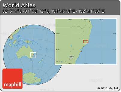 Savanna Style Location Map of the Area around 31° 49' 7" S, 152° 13' 29" E