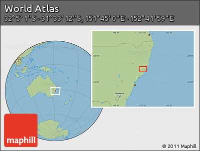 Savanna Style Location Map of the Area around 31° 49' 7" S, 152° 13' 29" E