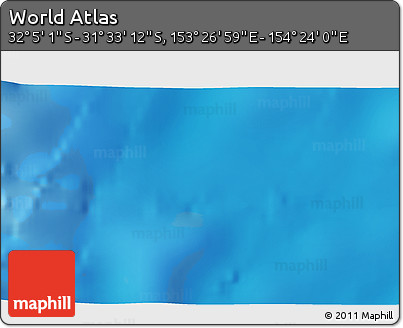 Physical 3D Map of the Area around 31° 49' 7" S, 153° 55' 30" E