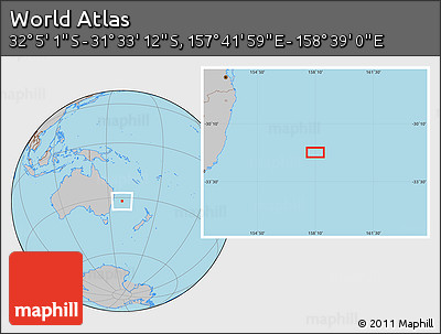 Gray Location Map of the Area around 31° 49' 7" S, 158° 10' 30" E