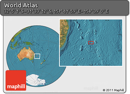 Satellite Location Map of the Area around 31° 49' 7" S, 158° 10' 30" E