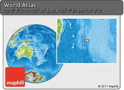 Physical Location Map of the Area around 31° 49' 7" S, 159° 1' 30" E