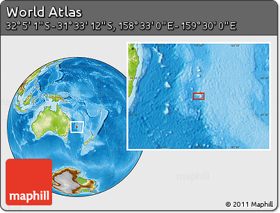 Physical Location Map of the Area around 31° 49' 7" S, 159° 1' 30" E