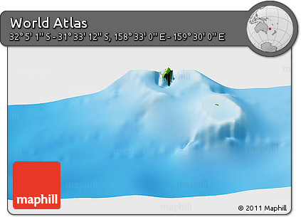 Physical Panoramic Map of the Area around 31° 49' 7" S, 159° 1' 30" E