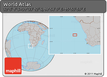 Gray Location Map of the Area around 31° 49' 7" S, 15° 22' 30" E