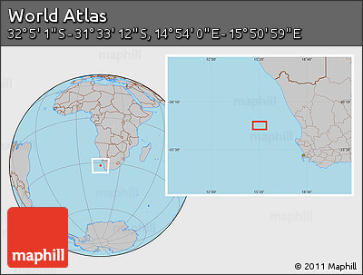 Gray Location Map of the Area around 31° 49' 7" S, 15° 22' 30" E
