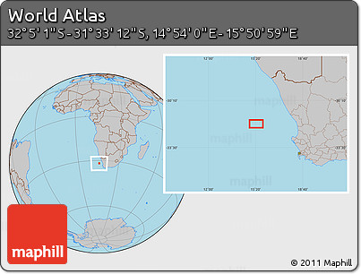 Gray Location Map of the Area around 31° 49' 7" S, 15° 22' 30" E