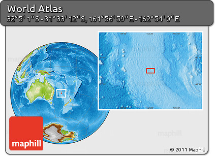 Physical Location Map of the Area around 31° 49' 7" S, 162° 25' 30" E