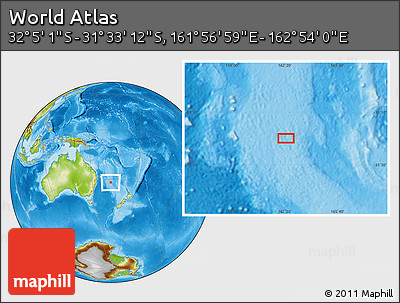Physical Location Map of the Area around 31° 49' 7" S, 162° 25' 30" E