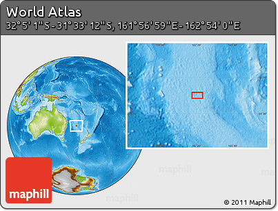 Physical Location Map of the Area around 31° 49' 7" S, 162° 25' 30" E