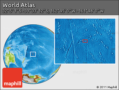 Physical Location Map of the Area around 31° 49' 7" S, 162° 16' 30" W