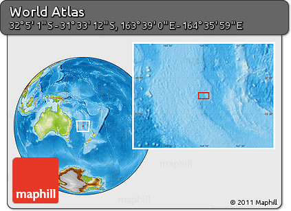 Physical Location Map of the Area around 31° 49' 7" S, 164° 7' 30" E