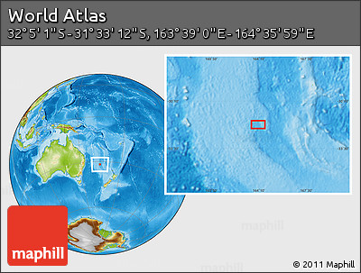 Physical Location Map of the Area around 31° 49' 7" S, 164° 7' 30" E