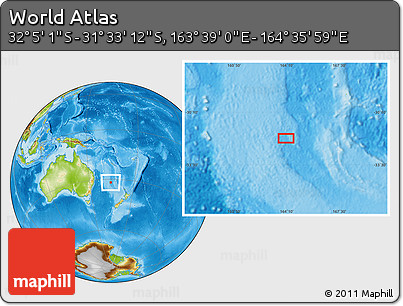 Physical Location Map of the Area around 31° 49' 7" S, 164° 7' 30" E