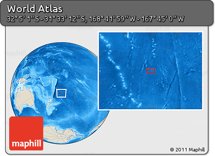 Shaded Relief Location Map of the Area around 31° 49' 7" S, 168° 13' 29" W
