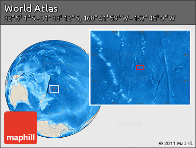 Shaded Relief Location Map of the Area around 31° 49' 7" S, 168° 13' 29" W