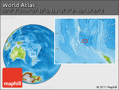 Physical Location Map of the Area around 31° 49' 7" S, 169° 13' 29" E