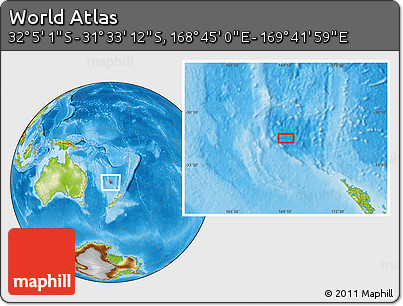 Physical Location Map of the Area around 31° 49' 7" S, 169° 13' 29" E