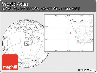 Blank Location Map of the Area around 31° 49' 7" S, 16° 13' 30" E