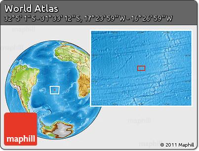 Physical Location Map of the Area around 31° 49' 7" S, 16° 55' 29" W