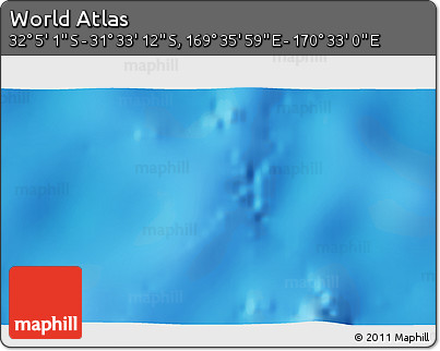 Shaded Relief 3D Map of the Area around 31° 49' 7" S, 170° 4' 29" E