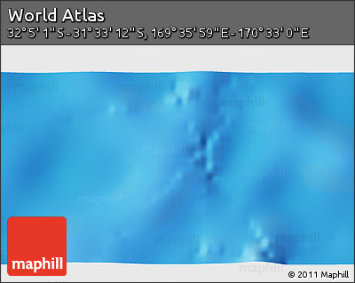 Shaded Relief 3D Map of the Area around 31° 49' 7" S, 170° 4' 29" E