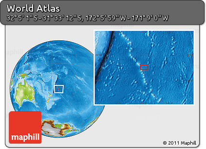 Physical Location Map of the Area around 31° 49' 7" S, 171° 37' 30" W