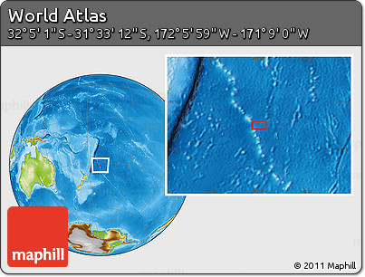 Physical Location Map of the Area around 31° 49' 7" S, 171° 37' 30" W