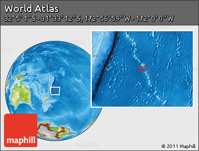 Physical Location Map of the Area around 31° 49' 7" S, 172° 28' 29" W