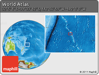 Physical Location Map of the Area around 31° 49' 7" S, 172° 28' 29" W