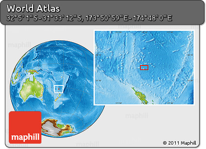 Physical Location Map of the Area around 31° 49' 7" S, 174° 19' 29" E