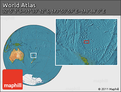 Satellite Location Map of the Area around 31° 49' 7" S, 174° 19' 29" E
