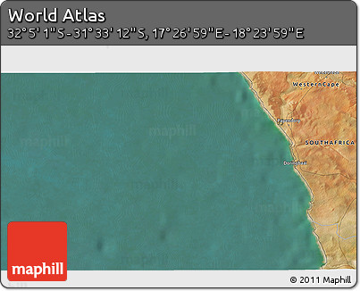 Satellite 3D Map of the Area around 31° 49' 7" S, 17° 55' 29" E