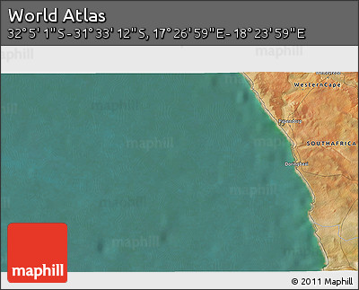 Satellite 3D Map of the Area around 31° 49' 7" S, 17° 55' 29" E