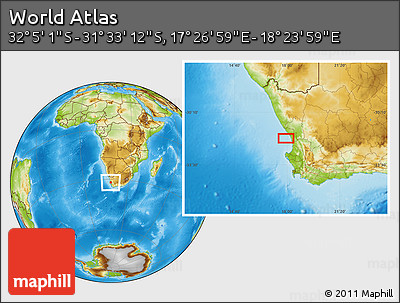 Physical Location Map of the Area around 31° 49' 7" S, 17° 55' 29" E