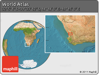 Satellite Location Map of the Area around 31° 49' 7" S, 18° 46' 29" E